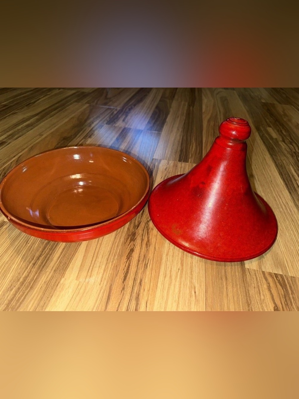 Red Ceramic Tagine; Pot with Lid - Stylish Tabletop Serving Dish